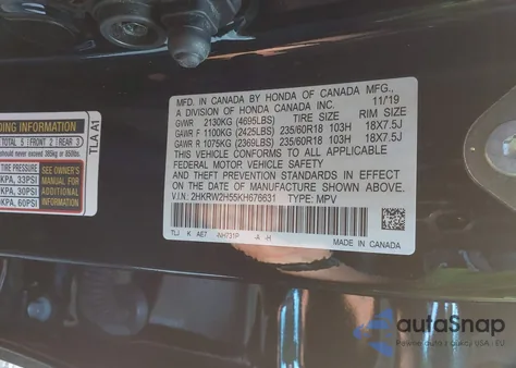 2019 Honda Cr-V Ex from USA, damaged, VIN 2HKRW2H55KH676631